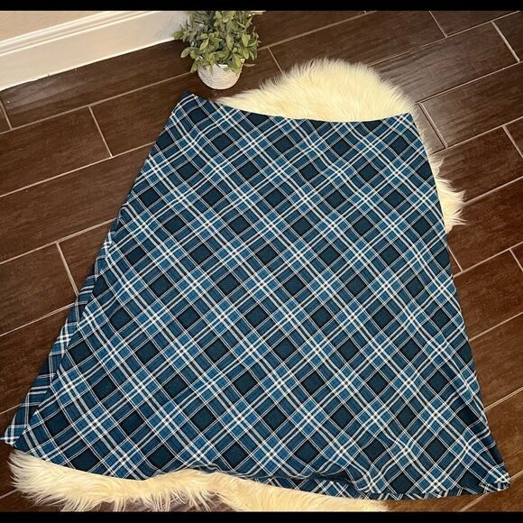 Jessica London turquoise plaid wool blend lined midi skirt size 26 - Picture 1 of 5